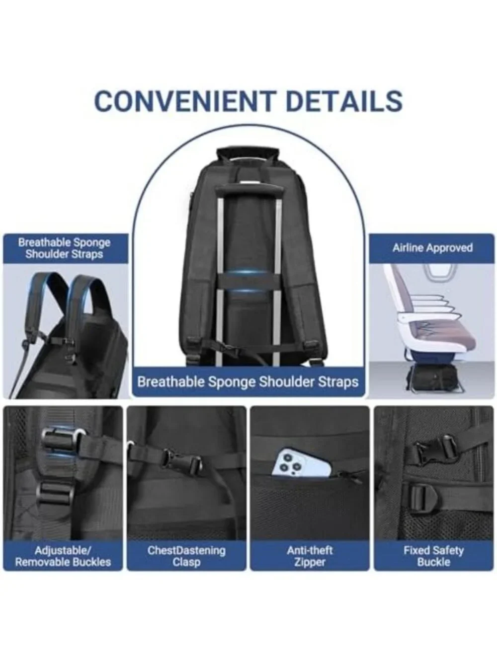 17.3” Water-Resistant Travel Laptop Backpack, Anti-Theft, USB Charging, 50L